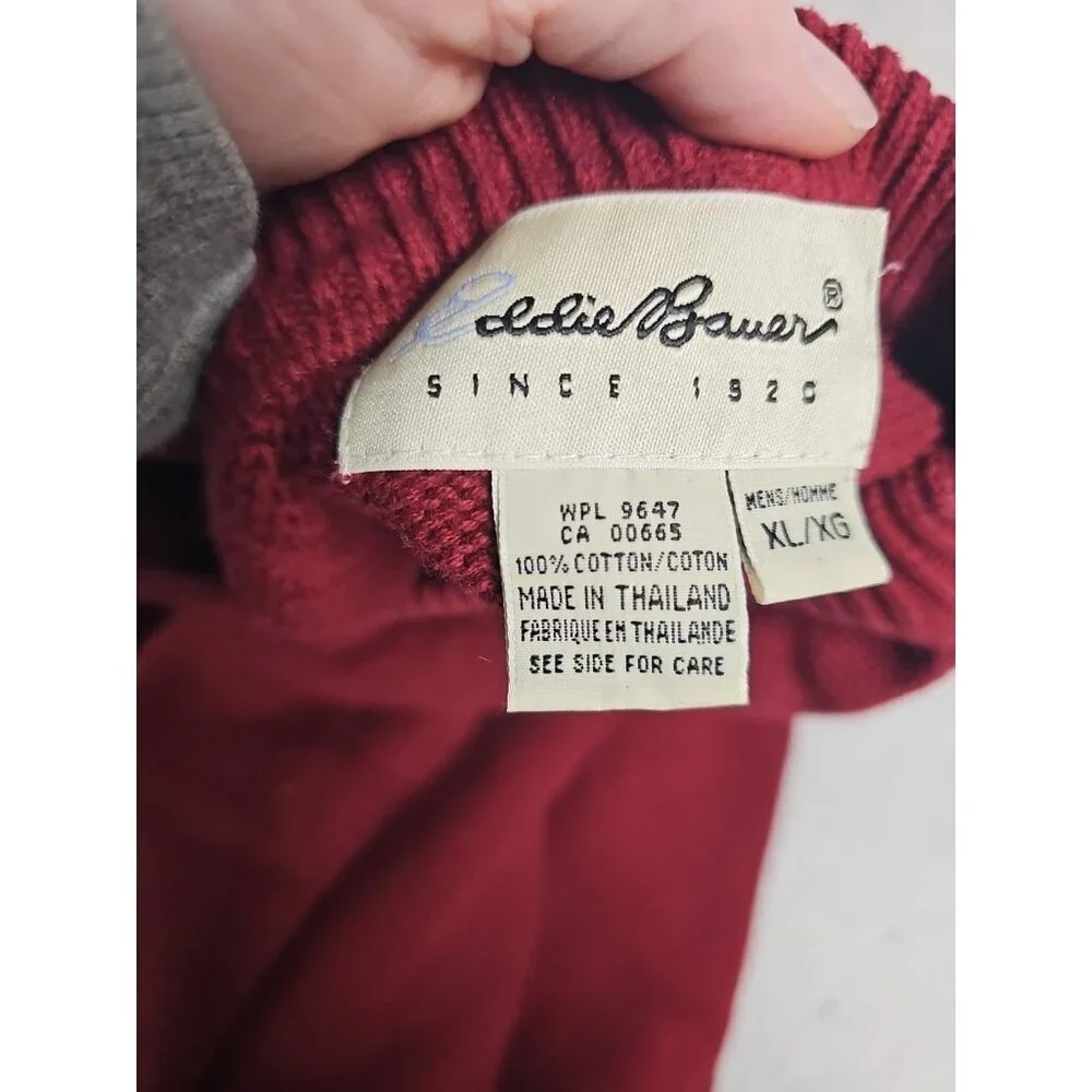 Eddie Bauer Sweater Men's Size XL Red Pullover Crew Neck‎ Ribbed Collar Cotton